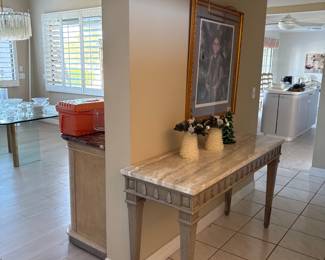 Stone topped console table $75