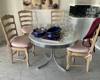 Retro style table $50, set of 6 chairs $50