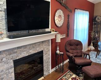 TV, wall decor, original art, gliding rocker with ottoman 