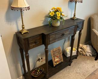 Entry table, sofa table, lamps