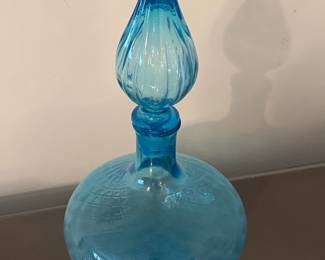 Blenko Cobalt Blue Genie Bottle Decanter with Embossed Grid Pattern