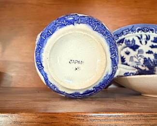 Blue and White Willow Pattern Teacup and Saucer, Made in Japan