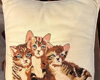 Vintage Needlepoint Kitten Pillow