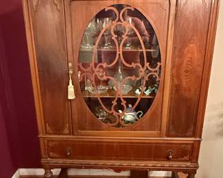 Antique Jacobean Style Walnut China Cabinet