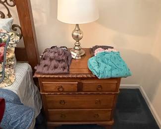 Vintage Wooden Nightstand with Carved Accents
