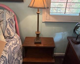 Vintage Stiffel Brass Candlestick Buffet Lamp with Bell Shade