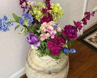 Large Faux Floral Arrangement in Distressed Urn