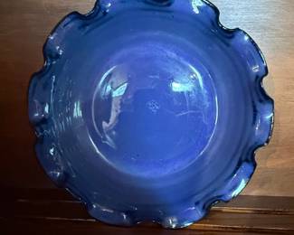 Cobalt Blue Art Glass Bowl with Scalloped Edge
