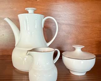 White Porcelain Coffee Pot, Creamer, and Sugar Bowl Set