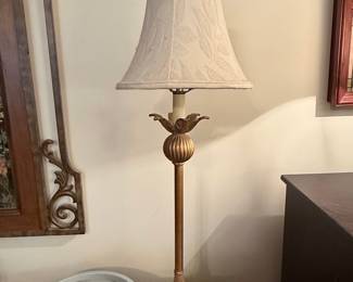 Vintage Brass Column Lamp with Floral Accents