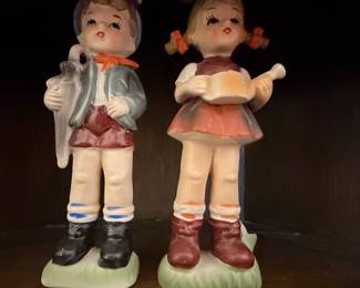 Vintage Large Ceramic Figurines - Boy and Girl with Watering Can (Hummel-style)