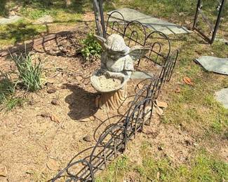 Vintage Cherub Fountain and Wrought Iron Arch Trellis Set