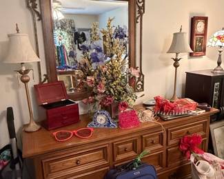 Vintage Broyhill Wooden Dresser with Ornate Mirror