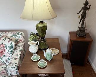 Vintage Figural Table Lamp with Floral Tea Set