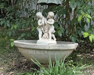 Two Cherubs Holding Umbrella Fountain