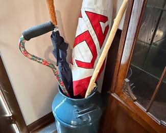 Vintage Painted Metal Umbrella Stand with Cardinal Motif