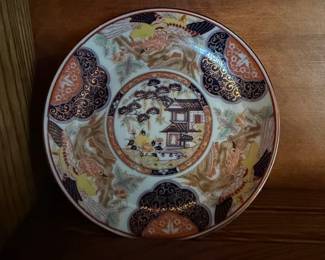 Japanese Imari Porcelain Plate with Phoenix and Pagoda Design