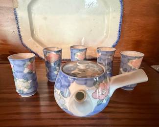 Arita Ware Japanese Tea Set with Floral Motif