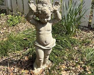 Vintage Concrete Cherub Statue with Missing Top