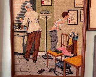 Vintage Norman Rockwell "Before the Shot" Needlepoint Art
