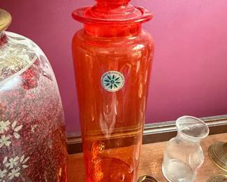 Vintage Orange Takahashi Glass Apothecary Jar with Lid
