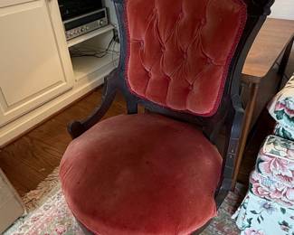 Victorian Walnut Parlor Chair with Red Velvet Upholstery, possibly John Jelliff attributed