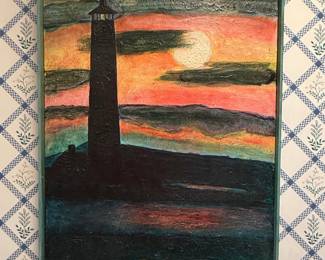 Lighthouse Sunset Painting by Erika Swaim