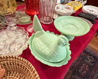 Mosser Glass Jadeite Hen on Nest Dish