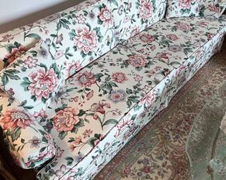 Vintage Floral Upholstered Sofa with Scatter Cushions