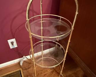 Vintage Brass Bamboo Three-Tier Bar Cart with Glass Trays