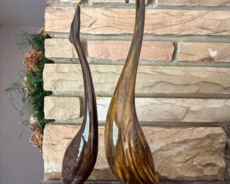 Pair of Mid-Century Modern Ceramic Swan Figurines