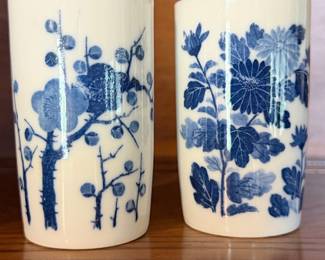 Pair of Blue and White Porcelain Vases with Plum Blossom and Chrysanthemum Motifs