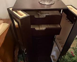 Dark Wood Jewelry Armoire with Mirror