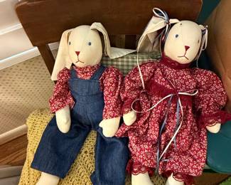 Vintage Handmade Country Rag Dolls - Bunny Pair