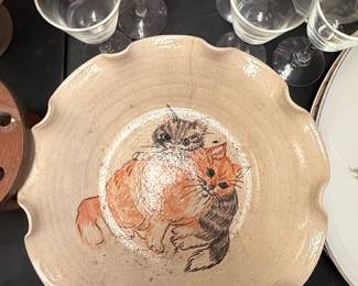 Vintage Hand-Painted Ceramic Cat Plate by Nina Lyman