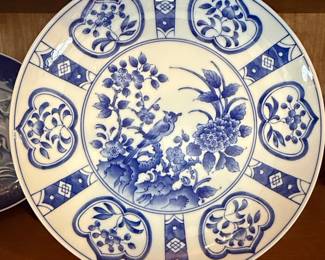 Blue and White Porcelain Plate with Bird and Floral Motif - Kraak Style