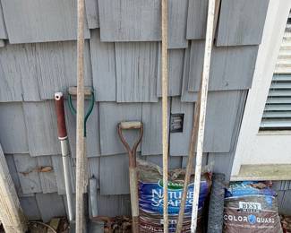 Assorted Garden Tools and Mulch Bags