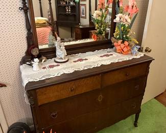 Antique Walnut Dresser with Mirror