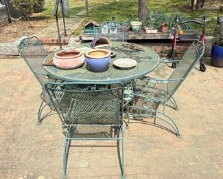 Vintage Woodard Wrought Iron Patio Set with Table and Four Chairs