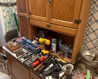 Antique Oak Hoosier Cabinet with 'S' Latch