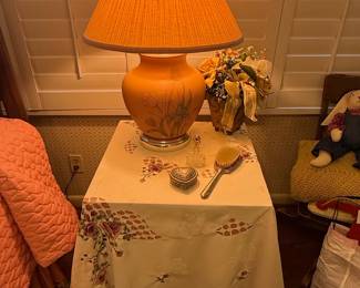 Vintage Floral Ginger Jar Ceramic Table Lamp with Pleated Shade