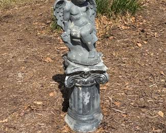 Concrete Cherub Statue on Pedestal