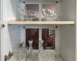 Assorted Cut Crystal Glassware Set with Gravy Boat, Pitcher, Compotes, Bowls, and Candlesticks