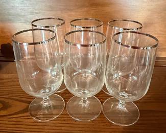 Set of 6 Vintage Silver-Rimmed Wine Glasses