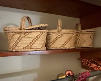 Set of 3 Woven Splint Baskets with Handles