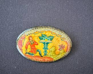 Vintage Russian Lacquer Miniature Brooches