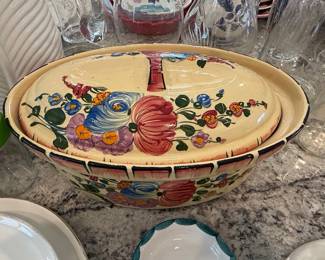 Vintage Hand-Painted Italian Ceramic Casserole Dish with Lid