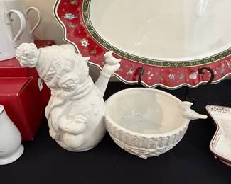 Lenox Winter Greetings Collection White Ceramic Snowman Bowl and Figurine