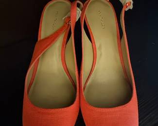 Ann Taylor Coral Linen Blend Slingback Peep-Toe Flats