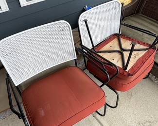 Vintage-Style Wicker Patio Chairs with Red Cushions